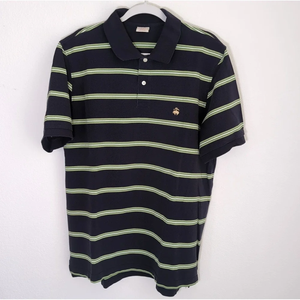 VTG Brooks Brothers 1818 Mens Performance Polo Shirt Mens XL Navy Blue Striped
